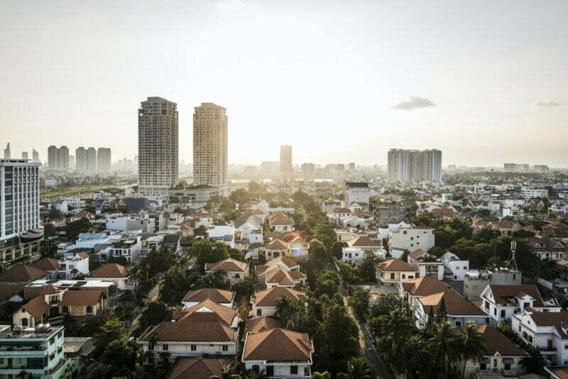 A view over District 2 and beyond, Ho Chi Minh City, Vietnam.