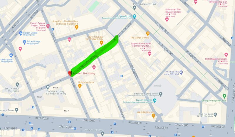 हो ची मिन्ह सिटी में हुइन्ह थुक खांग स्ट्रीट का नक्शा। साइगॉन में सर्वश्रेष्ठ गर्ल बार स्ट्रीट